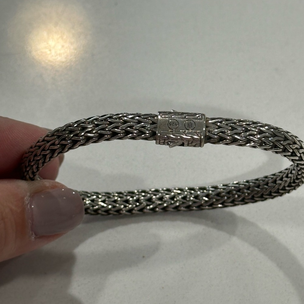 John Hardy Sterling Silver Woven Icon Bracelet 8” 7.5mm